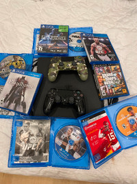 Ps4 console with 2 controllers and many games