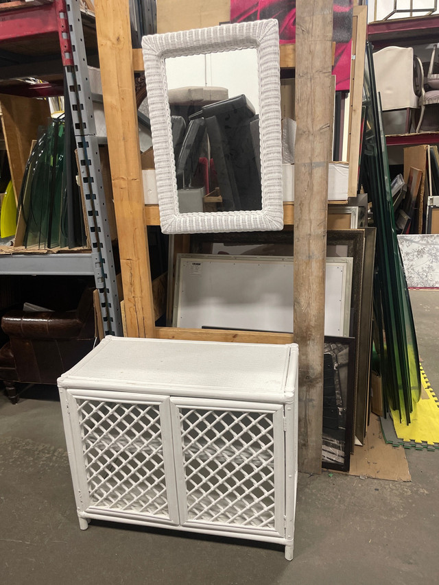 White wicker cabinet and mirror.  in Dressers & Wardrobes in Calgary