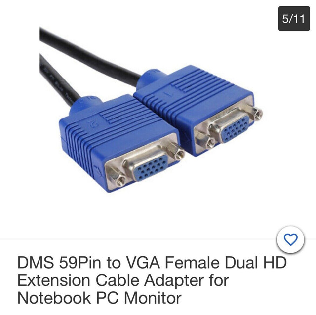 DMS 59 pin to VGA Female Dual HD Extension Cable Adapter  in Cables & Connectors in North Bay - Image 2