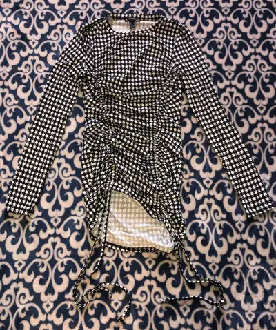REVAMPED Black & White Fitted Long Sleeve Dress, View more