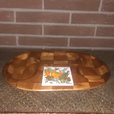 Woven Formosa Wood Charcuterie/Hors d’oeuvres Platter with Tile, View more
