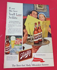 BEAUTY 1953 SCHLITZ BEER VINTAGE AMERICAN AD - AFFICHE BIERE 50S