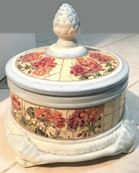 Large Beautiful Decorative Ceramic Container with Lid, Feet,Tile