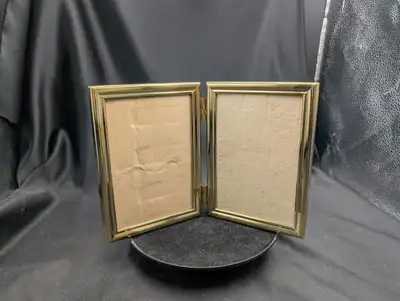 Vintage Solid Brass Double Picture Frame 5x7 Hinged Bifold Stand, View more