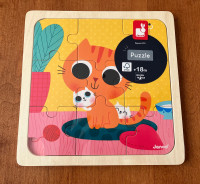 Brand New Janod Peanut the Cat Wooden Frame tray Puzzle, 9-Piece