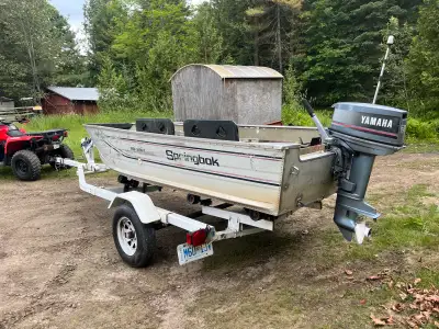 25 HP Yamaha 2 stroke Outboard, runs good. 14’6” Springbok/Princecraft Aluminum Boat, new carpet jus...