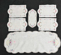 Vintage Hand Embroidered Doilies and Runner