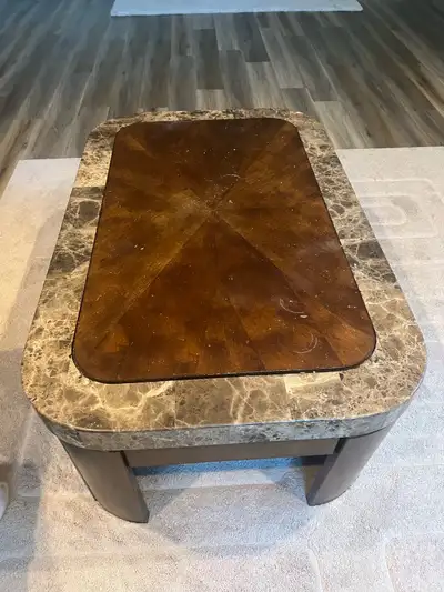 Marble and wood 3 piece coffee table, View more