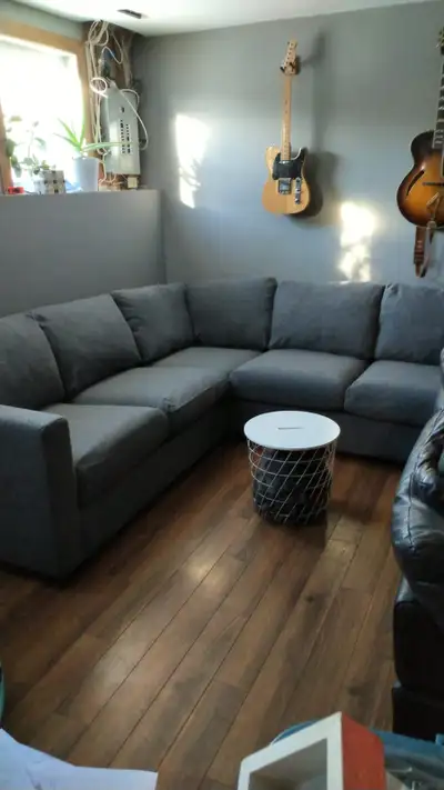 IKEA Grey Sectional and Armchair, and Brown Leather Sofa Set, View more