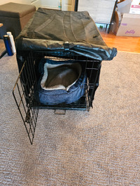 Dog crate with crate cover and bed