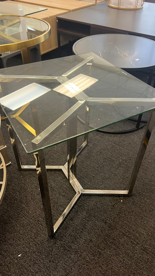 Avis End Table In Tempered Glass Top And Chrome Steel Base in Other Tables in Markham / York Region