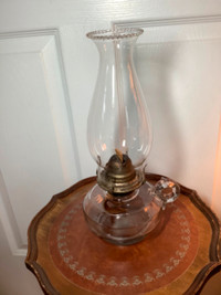 Vintage White Flame Clear Glass Finger Hole Oil Lamp 