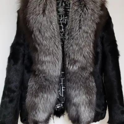 Black Goat and Silver Fox Fur Coat, View more