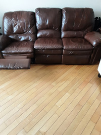 Sofa inclinable Elran cuir veritable 3 places