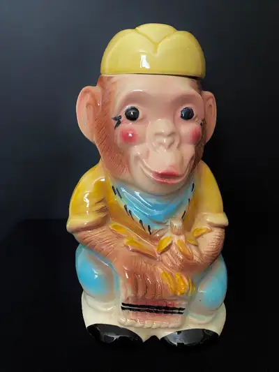 1950 RARE VINTAGE JOCKO the MONKEY Robinson Ransbottom COOKIE JAR 12” tall, in excellent condition “...