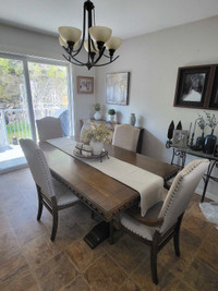 Dining table chairs & hutch 