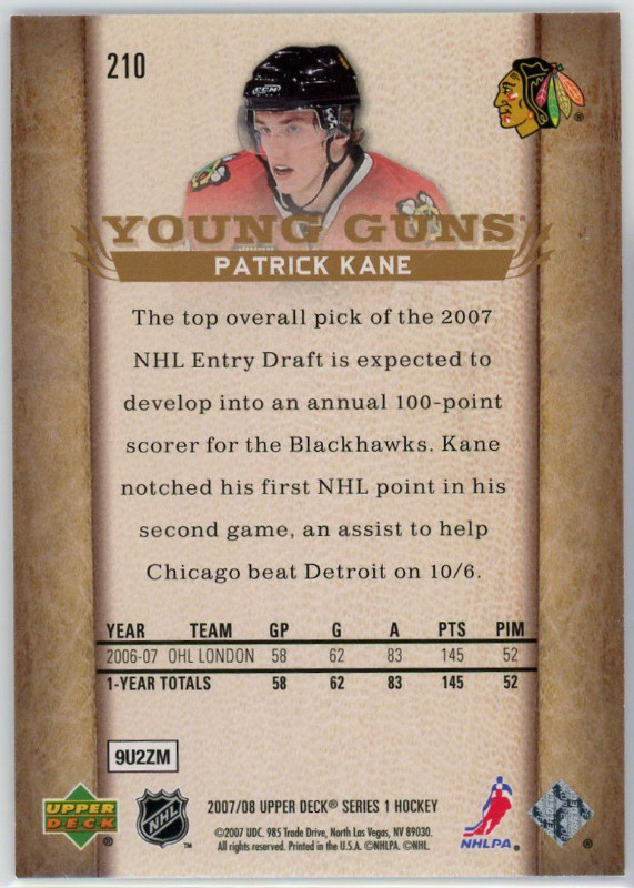 PATRICK KANE … 2007-08 Young Guns ROOKIE … RAW + PSA 9, 10=$1600 in Arts & Collectibles in City of Halifax - Image 2