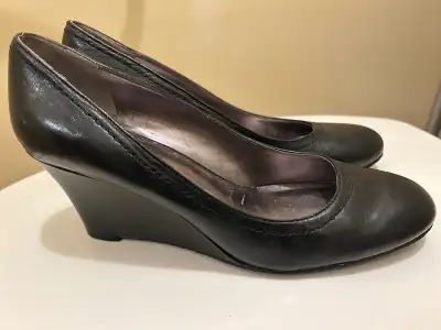 Nine West 3” black leather wedge pump, size 8M - $35, gently u, View more
