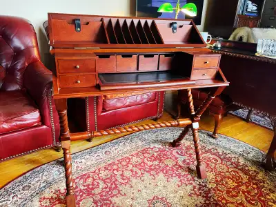 Bombay Company Secretary Desk – Solid Wood, Leather Writing Surf, View more