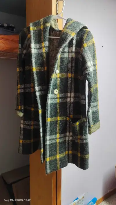 Hooded Wool Plaid Coat, View more