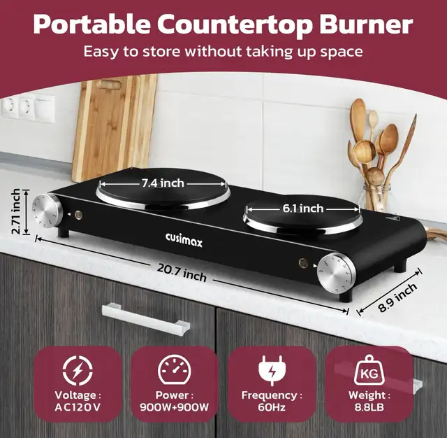 1800W Stainless Steel Electric Hot Plate Double Burner  in Stoves, Ovens & Ranges in Markham / York Region - Image 6