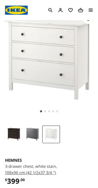 IKEA Hemnes white 3 drawer dresser