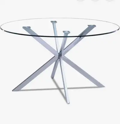 Glass dining table from structube. In perfect condition and comes with 4 brown chairs.