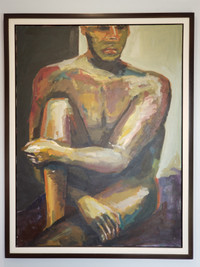 Piloz, Homme nu, huile sur toile, 30x40, signé /Naked man, oil