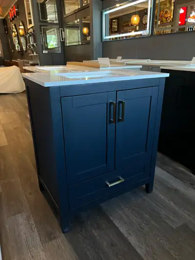 NEW 30" W x 20" D 2-Door/1-Drawer Navy Wood Bathroom Vanity, View more