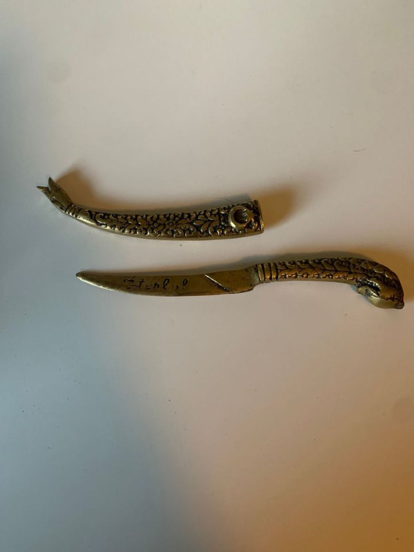 Vintage Istanbul Turkey Ornate Brass Letter Opener w Sheath scab in Arts & Collectibles in Sault Ste. Marie - Image 3