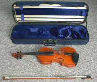 Full size violin, bow, and case.