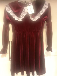 Velvet burgundy dress 9 to 10 years brand new