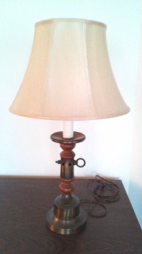 Tri-light Table Lamp oak & brass ~30 inches tall trilight