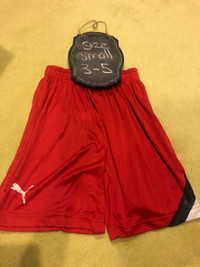 Unisex kids red soccer shorts - small fits 3-6 EUC