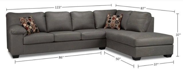 2-Piece Leather sofa-Look Fabric Right-Facing Sectional - Grey in Couches & Futons in Mississauga / Peel Region - Image 3