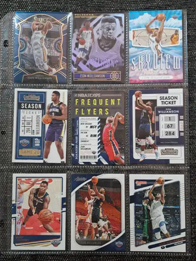 Selling 9 collectible Zion Williamson basketball cards in EXCELLENT condition comes with album sleev...