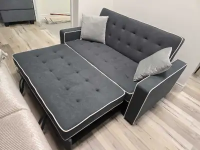 Grey Fabric Sofa Bed with White Piping, View more