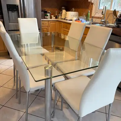 Glass Dining table with 6 chairs, View more