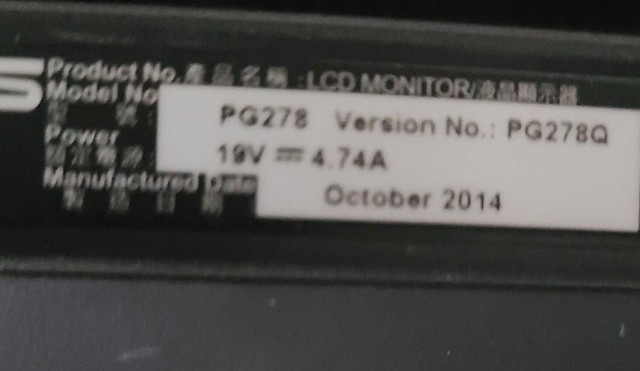 ASUS PG278Q Gaming Monitor in Monitors in Regina - Image 2