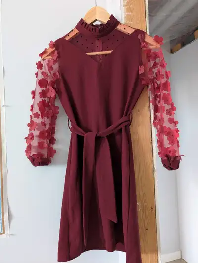 Shein Girls Size 140 / 8-10  Burgundy Dress Mesh With Appliques , View more