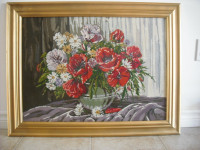 Framed ART - Cross Stitch Red Poppy in Vase