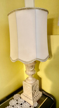 2 table top lamps 35 12” tall -16” shade mother of pearl tint
