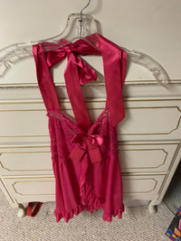 Fuchsia pink lace and satin baby doll