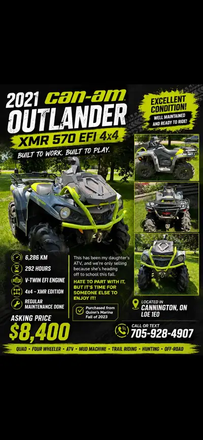 2021 Can-Am Outlander XMR 570 EFI 4x4 – Excellent Condition Selling our 2021 Can-Am Outlander XMR 57...