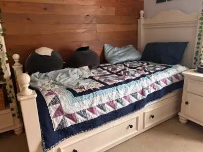 Wooden, Off White Twin Trundle Bed, View more