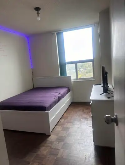 Furnished private bedroom rent in a 3bedroom - it has a tv in the room. - Kitchen and washroom will...