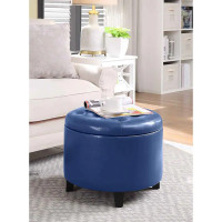 2 storage ottoman tufted faux leather blue round foot stool