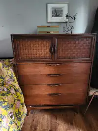 $500 OBO - Authentic MCM Solid Walnut Tallboy Dresser