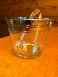 Vintage Glass Ice Bucket with Tongs