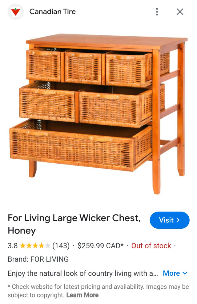 6 wicker drawer storage unit in Dressers & Wardrobes in City of Toronto - Image 2